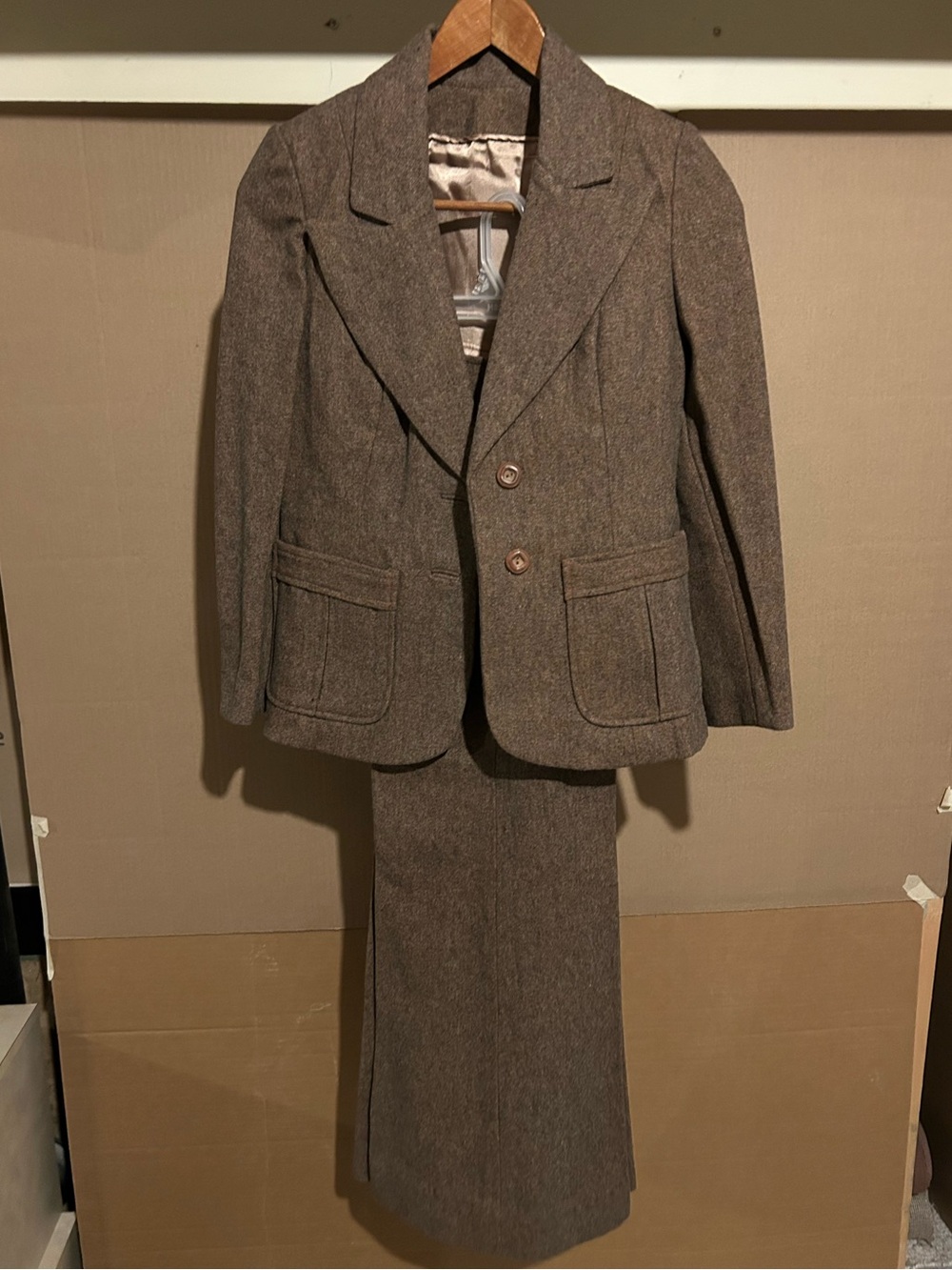 Vintage Women’s Brown Tweed Flare Bottom Pant Suit